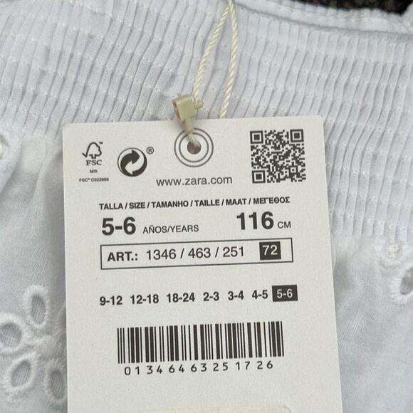 ZARA Kids | White | SMOCKED SCHIFFLI EMBROIDERY SHIRT - Picture 6 of 6